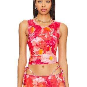 VDM the label Floral Red & Pink Crop Tank Top